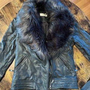Wallis Petit Biker Jacket with Faux Fur Dark Grey